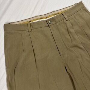 Tommy Bahama Dress Pants Mens 36x30 Beige Silk Blend Pleated Front Straight Leg